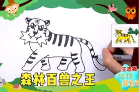 老虎简笔绘画教程，教你画森林百兽之王，王老猫动物认知简笔画