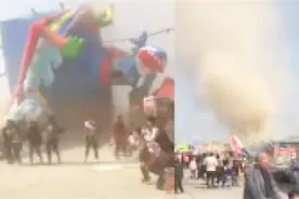 河南虞城：龙卷风突然袭击 景区蹦蹦床被大风刮倒 现场一片狼藉视频封面