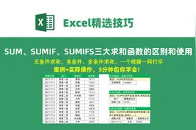 Excel函数-SUM/SUMIF/SUMIFS函数的区别与使用，统计数据不发愁！视频封面