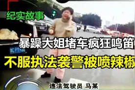 暴躁大姐堵车疯狂鸣笛，不服执法袭警被喷辣椒水，最后大快人心视频封面