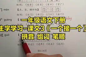 一年级语文下册：生字学习-课文3《一个接一个》，拼音组词笔顺视频封面