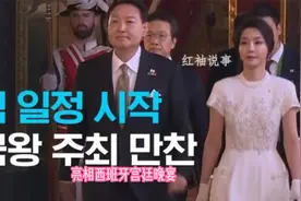 韩国第一夫人绝美，亮相西班牙宫廷晚宴，总统丈夫担当护花使者视频封面