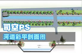 【司空侠PS教程】河道彩平图剖面图制作简单景观植物总平详解
