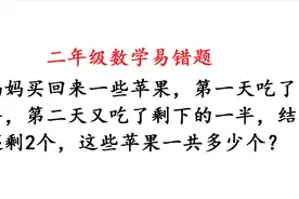 二年级：一些苹果第一天吃一半第二天吃一半，还剩2个，共几个？视频封面
