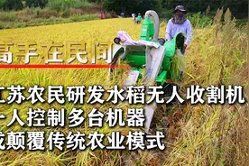 江苏农民研发水稻无人收割机，不需人工驾驭，一天收割上百亩视频封面