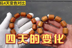 实心玉竹手串玉化包浆盘玩效果变化对比（四天效果）