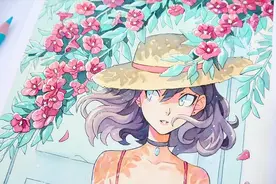 插画师用彩色墨水等工具给漫画线稿上色！色彩漂亮光影运用唯美！视频封面