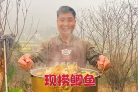 水库现捞鲫鱼，农村大铁锅炖入味，香气四溢真解馋视频封面