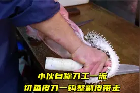 高手在民间，顶级刀功切带刺豚鱼，刀一钩整副鱼皮带走，真是过瘾视频封面