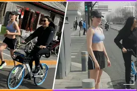 谷爱凌飞驰北京街头，背心配短裤尽显好身材！妈妈得骑车才跟得上
