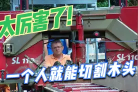 美国新型木材切割机太先进了，只需一人，切豆腐般将木头锯成木片视频封面