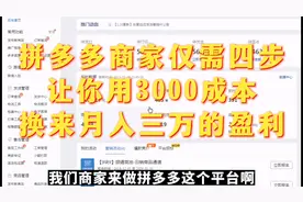拼多多商家仅需四步让你用3000成本，换来月入三万的盈利视频封面