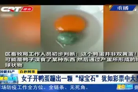女子开鸭蛋蹦出“绿宝石”，犹如彩票中大奖！专家：不要食用！视频封面