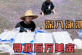 泳池里藏有一百万美金，挑战者在一分钟内，找到多少就带走多少视频封面