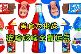 红女孩与蓝女孩，红蓝美食大挑战，选啥吃啥全靠运气！视频封面