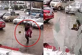 南昌大风瞬间吹碎商店门，路过女子艰难前行，破碎瞬间慌忙躲开视频封面
