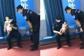 宝妈带娃去打疫苗，两民警一个抱一个哄，温馨画面太暖心视频封面