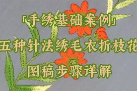 「毛衣手绣案例」五种针法绣毛衣折枝花，图稿步骤详解视频封面