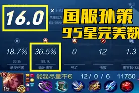 荣耀95星16.0评分的国服孙策，这才叫顶级边路！视频封面