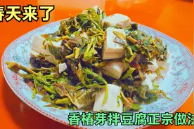 香椿芽拌豆腐只放3样调味料，正宗做法满屋飘香，这才是春天味道视频封面