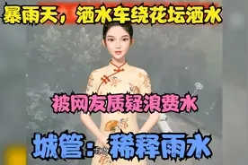 暴雨天洒水车绕花坛洒水，被质疑浪费水，城管：稀释雨水
共27视频封面