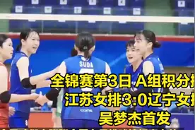 全锦赛第3日 A组积分排名，江苏女排3:0辽宁女排，吴梦杰首发视频封面