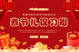 中国风春节礼仪习俗介绍PPT模板,28页，内容完整改改就用视频封面