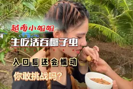 越南小姐姐挑战生吃活吞椰子虫 入口后还会蠕动 你敢挑战吗？视频封面