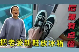 把老婆新买的鞋子放冰箱冻成冰块，老婆这次真怒了，衣架都打飞了视频封面