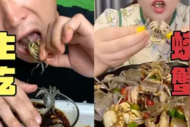 活得小螃蟹也能吃吗？挑战试吃网红发财蟹这样吃不会夹舌头吗视频封面