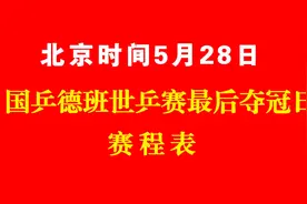 北京时间5月28日，国乒德班世乒赛赛程表，最后夺冠日。视频封面