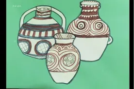 二年级好看的器物，随手画三个陶罐，剪贴加绘画视频封面