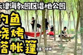 自驾游天津海教园，发现能钓鱼烧烤露营的小树林，边钓边烤太爽了视频封面