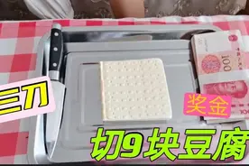 高智商切豆腐挑战！奖金10000元，3刀切9块真能成功吗？视频封面