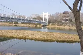 古黄河上的钢索拉桥，成为公园内靓丽的风景线，桥下风景也很美丽视频封面