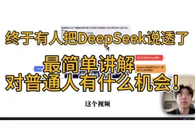终于有人把DeepSeek说透了!最简单讲解对普通人有什么机会！视频封面