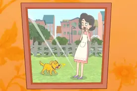 围裙妈妈有一张照片，上面有一只小狗，还有围裙妈妈害怕的表情。视频封面