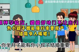 儿媳怀孕临盆，婆婆却堵门不让出门为小叔子婚礼强行索要房产！视频封面