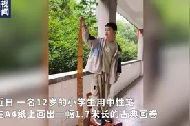 小学生用中性笔画出1.7米山水画卷图片