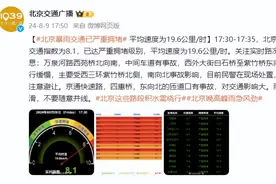北京暴雨：交通已严重拥堵，平均速度为19.6公里/时图片