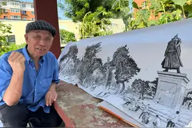 八旬老人用钢笔绘制66米长北陵全景图图片