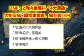 DNF：2月内鬼爆料“4大活动”！太初保底+周常本重置，嫩芽爹回归图片