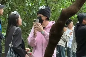王大陆和女友看大熊猫，亲密合影，感情稳定图片
