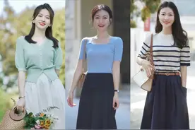 夏天穿“针织衫+半裙”，优雅又迷人！图片