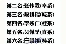 终于有人把民国十大军阀实力排名整理出来了，内容仅供参考。图片