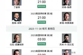 斯诺克英锦赛赛程:今日4场对决，丁俊晖将战汤姆-福德，21点开打图片
