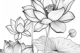 有关荷花的线描画手稿图15张，你可以跟着临摹起来图片