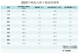 个人所得税收入十强省份榜单，上海 广东 北京居前三图片