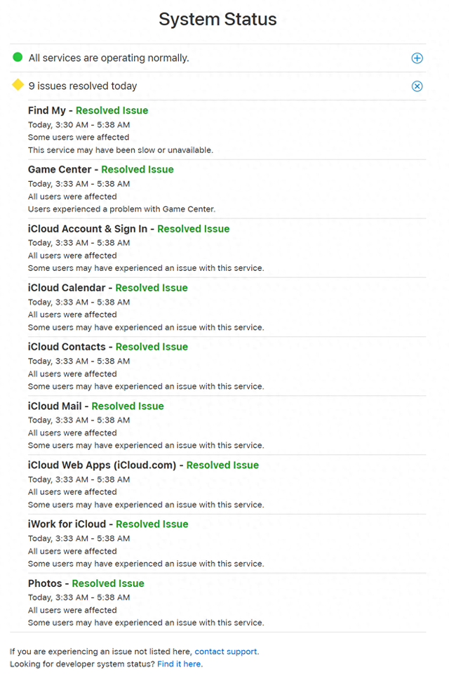 苹果多项核心服务遭遇突发宕机 iCloud、游戏中心及“Find My”等均受波及