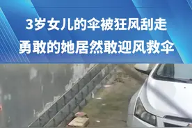 3岁女儿的伞被大狂风刮走，勇敢的她居然敢迎风救伞。妈妈:已教育!伞丢了就不要了#女儿 #万万没想到 #大风 （来源@段灬小静 ）视频封面